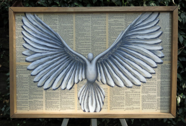 Mixed Media Painting Dove on Bible Pages