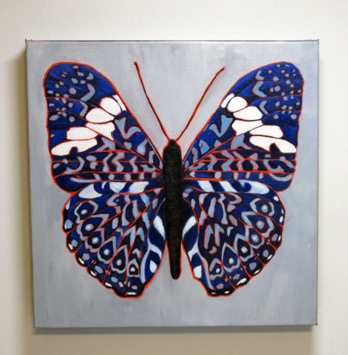 Original oil painting of Hamadryas amphinoma blue butterfly